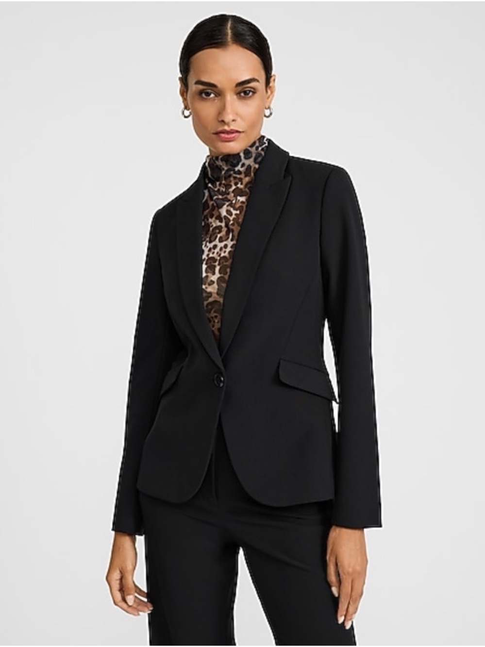 Express Editor Studio Stretch Twill Fitted One Button Blazer Black Blazer XS